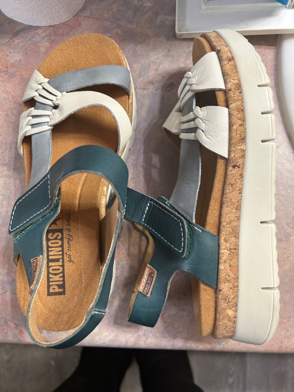 Pikolinos Teal & cream color. Cork Platform Sandals - Women's Comfort. Size 37
